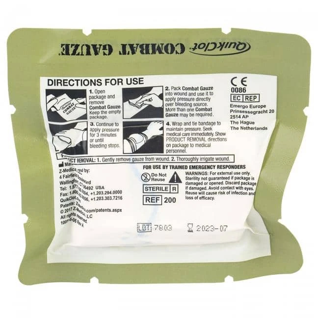 North American Rescue Combat Gauze Z-Fold Hemostatic.